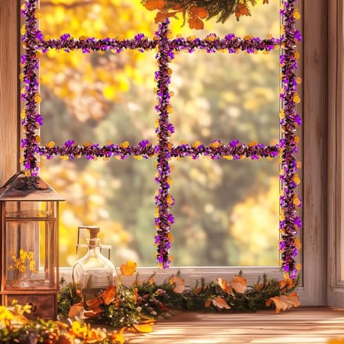 Halloween Tinsel Garland 33FT Pumpkin Bat Metallic Decor for Party & Home