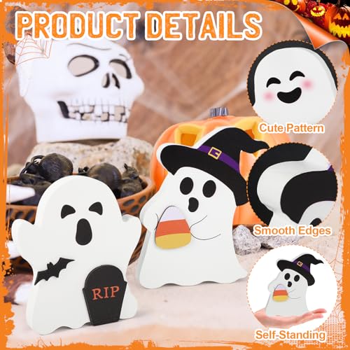 Cute Ghost Halloween Decorations Indoor Set - Wooden Tiered Tray Signs, B