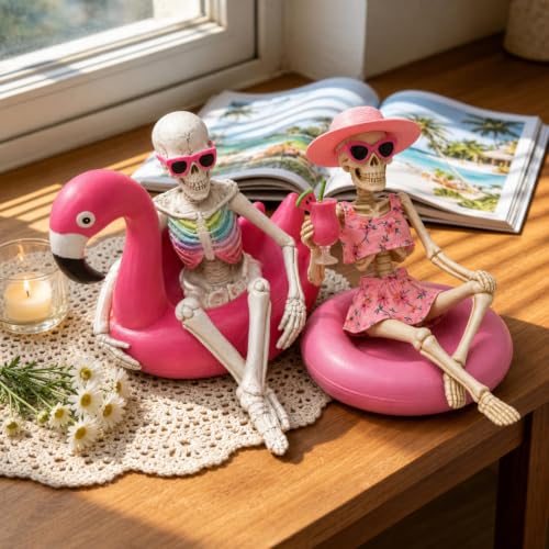 Halloween Skeleton Couple Figurines on Pool Float - Summer Vacation Variation