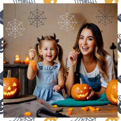 Halloween Hanging Spider Web Decorations - Fake Cobweb Ornaments for Indoor Outdoor Use - Pack of 12