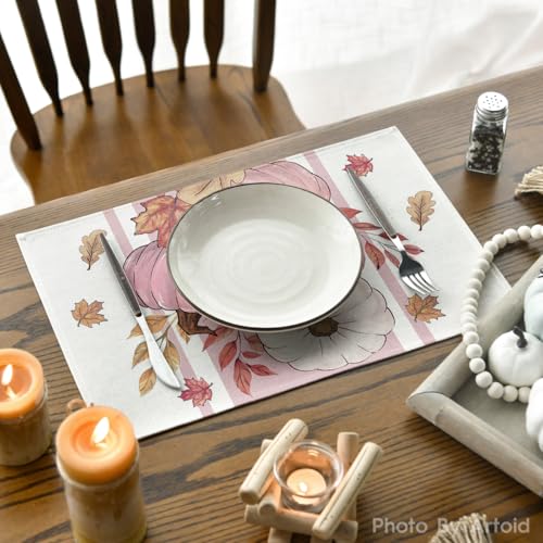 Pink Pumpkin Maple Leaf Fall Placemats Set of 4 - 12 x 18 Inch Rectangular