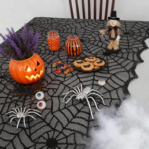 Halloween Spider Web Lace Tablecloth - 32x41 Inch Decorative Cover for Parties