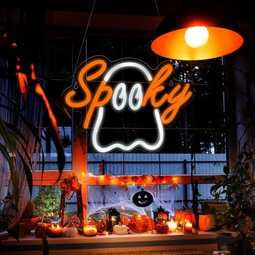 Halloween Neon Sign LED Ghost Wall Decor Spooky Light USB Powered
