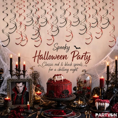32 PCS Red Black Hanging Swirl Decorations - Sparkling Ceiling Streamers for Party