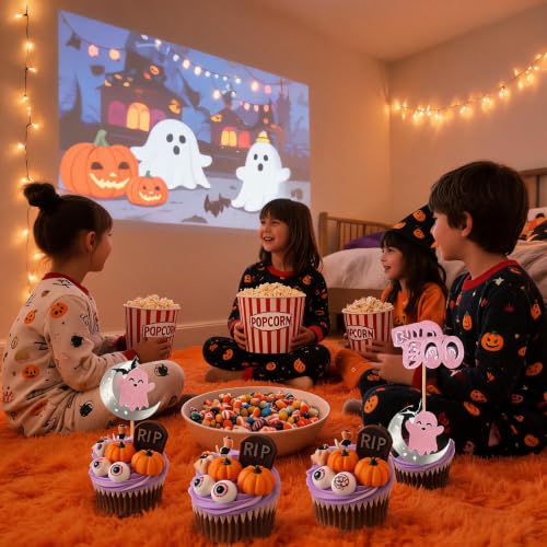 LANGE HOME Halloween Cupcake Toppers Bat Ghost Boo Set - Design 3 - 24 Pcs