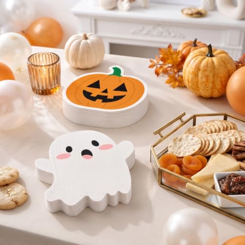 Halloween Ghost and Pumpkin Napkins Set - 100Pcs, Festive Disposable Tableware