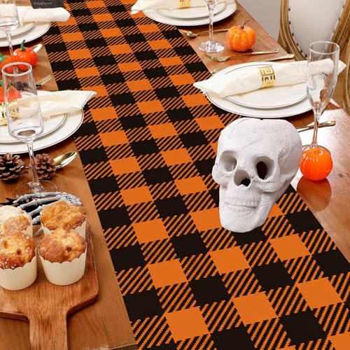 Buffalo Plaid Fall Table Runners 14x108 Inches Set of 6 - Plastic Halloween Decor