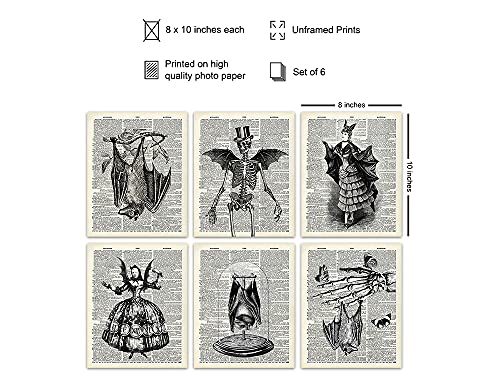 Gothic Bat Wall Art Prints - Skeleton Steampunk Decor for Home, Office & Halloween
