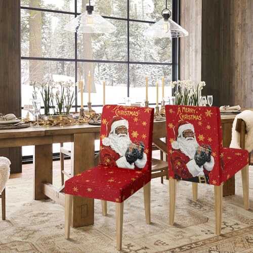 Christmas Black Santa Chair Covers Set - 6 Pieces, Red Variation