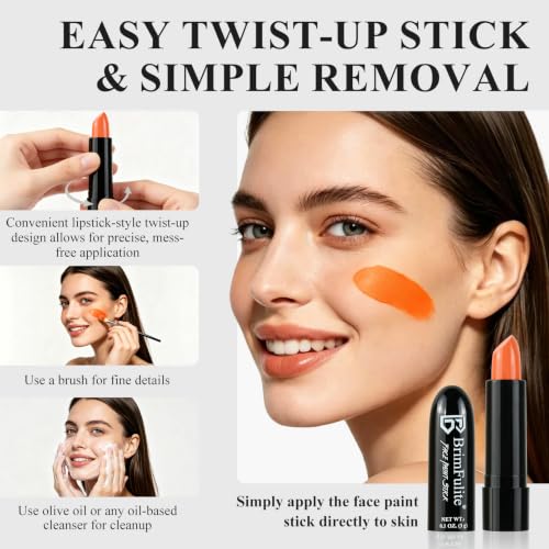Orange Face Paint Stick for Halloween - Oil-Based, Vibrant, 0.1 Oz - Variation: Orange