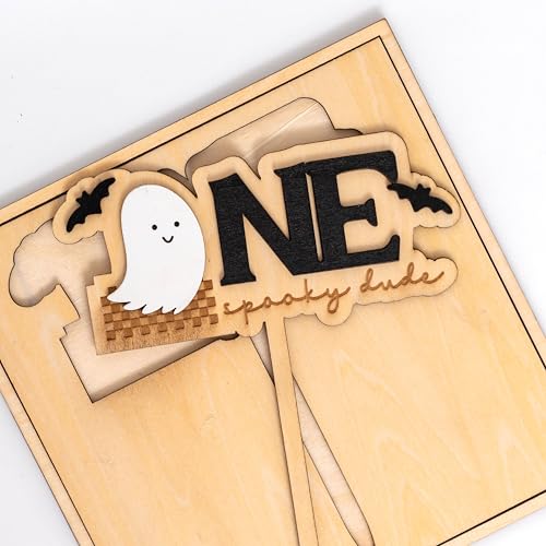 Black Spooky Ghost Cake Topper for First Birthday Halloween Decorations - Handcrafted Wood