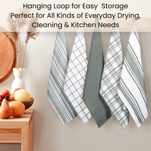 Cotton Clinic Assorted Kitchen Towels 5 Pack Grey White - Soft Absorbent & Quick Drying