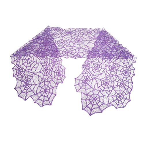 Halloween Lace Table Runner with Spider Web Pattern - Purple, 13x72 Inches
