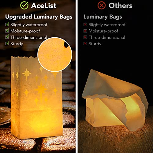 LED Candle Set with Luminary Bags - 50 Flickering Tea Lights for Wedding Party Halloween Christmas - Meteor Variation