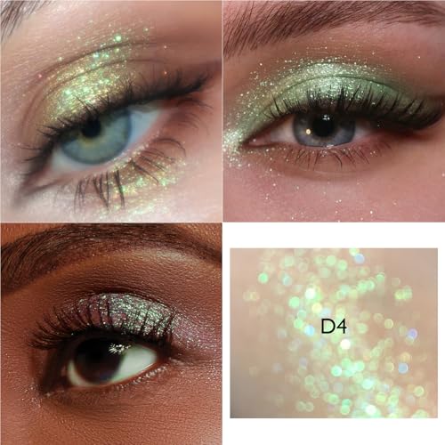 Duochrome Green Glitter Eyeshadow Palette D04 Green Shimmer - Holographic Color Shift