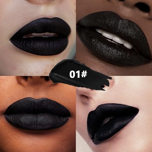 Black Cream Matte Lipstick Stick 01# - Longwear Waterproof Lip & Cheek Makeup