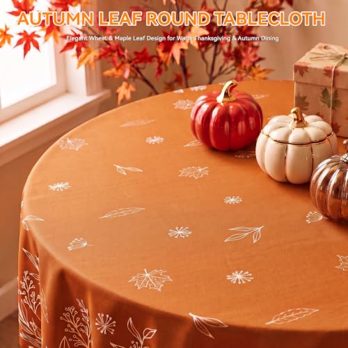 Softalker Fall Round Tablecloth 70 Inch with Leaf Orange Design - Thanksgiving Home Decor