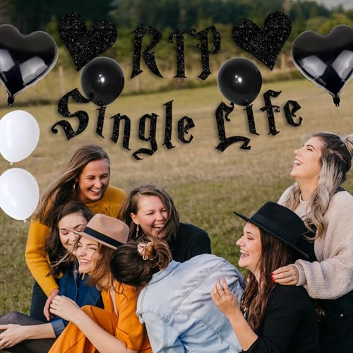 Gothic Bachelorette Party Decorations Set - Black Glitter Banner & Balloons
