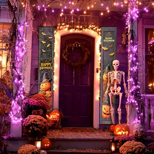 Halloween Decor Banner - Happy Halloween Porch Signs for Indoor & Outdoor Use - 5 Variations