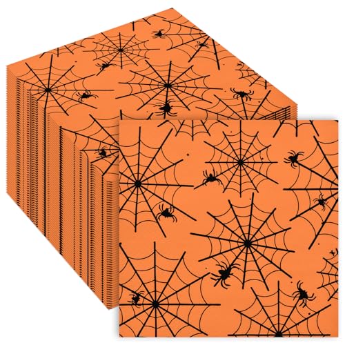 Halloween Spider Web Paper Napkins - 40 Pack, 13x13 Inches, Spooky Table Decor