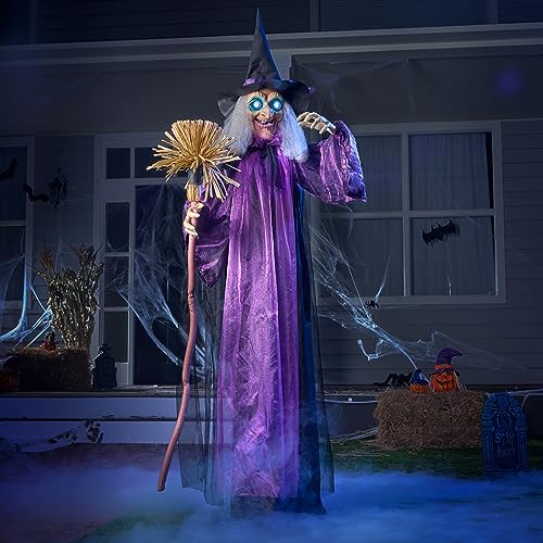 Purple Outdoor Halloween Animatronic Witch - Life Size with LED Eyes & Creepy Sound