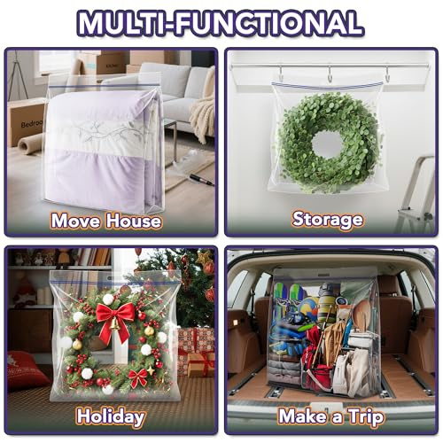Extra Large Clear Wreath Storage Bag 34x34x8.5 Inches with Handle - Dustproof & Foldable