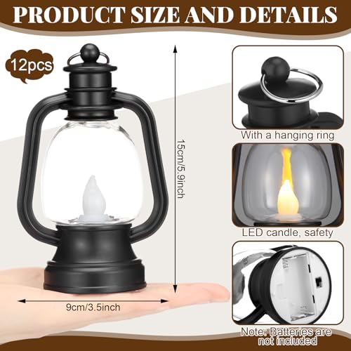 Mini Lanterns Set - 12 Black 6-Inch Decorative Candle Lanterns for Home & Party