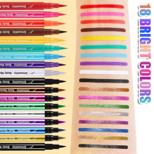 Face Painting Markers Set with 138 Stencils, Water-Resistant Glitter & Matte Ink