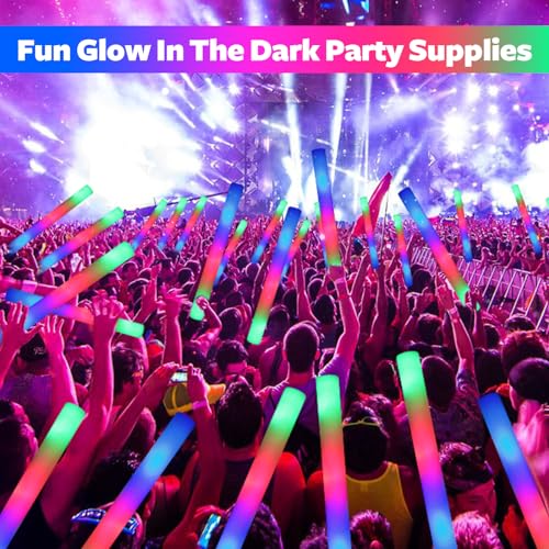 58 PCS LED Foam Glow Sticks Bulk - Colorful Flashing Neon Party Favors for Birthday Wedding Carnival