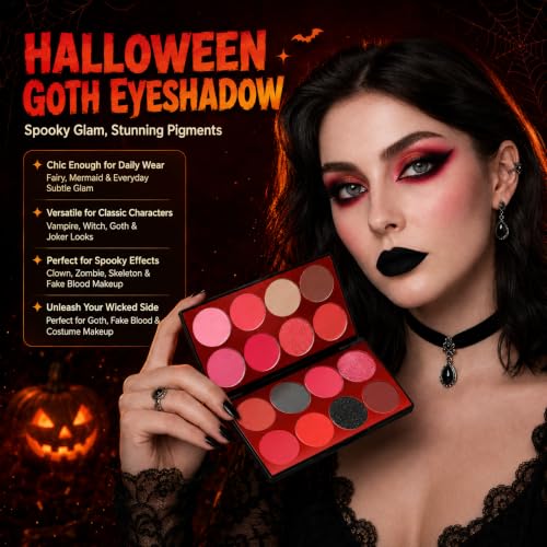 Red Eyeshadow Palette with Matte, Shimmer & Glitter Finishes - Halloween Makeup Kit - Variation: Red