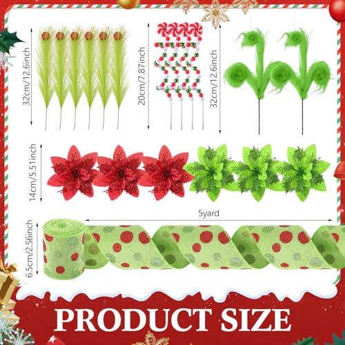 Halfchet Christmas Hat Hanging Ornament - 43 Pcs Holiday Tree Decorations with Ribbon Candy Red White and Green - Festive Party Decor