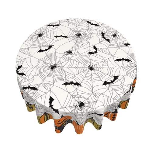 Spider Web Halloween Round Tablecloth 60 Inch Water-Resistant Reusable Decoration