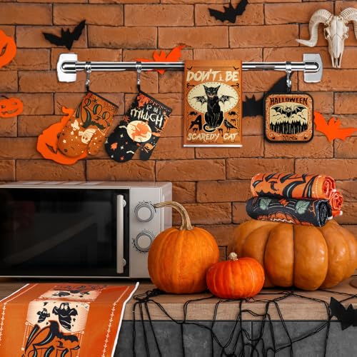 Halloween Gothic Witchy Ghost Kitchen Towel & Oven Mitts Set - Spooky Decor