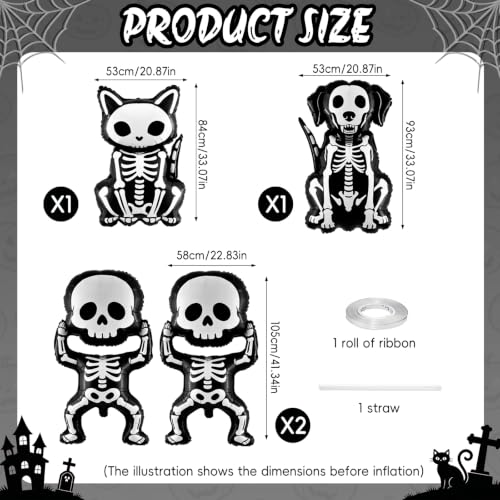 Halloween Skeleton Balloon Set Black White - 4 Pcs Spooky Party Decorations