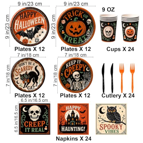 Halloween Party Supplies Set with Plates Cups Napkins Cutlery - Serves 24