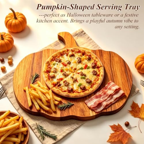 Halloween Pumpkin Cutting Board - 13x12 Inch Natural Wood Charcuterie Platter for Fall Decor