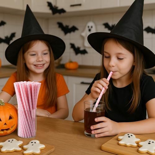 Halloween Ghost Reusable Drinking Straws - Pink Ghost 9 Inch Bulk 100 Pieces