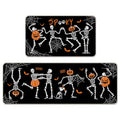 Halloween Gothic Skeleton Kitchen Rugs Set of 2 - Spooky Jack O Lantern & Bat Floor Mats - Skeleton Variation