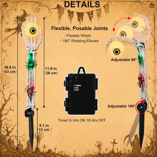 Halloween Skeleton Hands with Eyeball Lights Outdoor Decor - Warm & Green