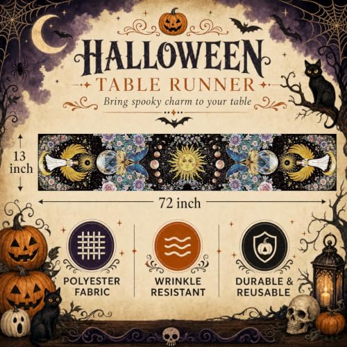 Halloween Witch Table Runner 13x72 Inch Burlap Seasonal Kitchen Decor
