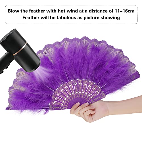 Purple Marabou Feather Fan - Decorative Handheld Fan for Costumes & Events