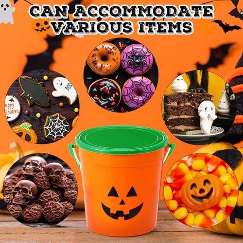 Halloween Pumpkin Trick or Treat Buckets Set - 24 Portable Plastic Jack-O-Lantern Totes