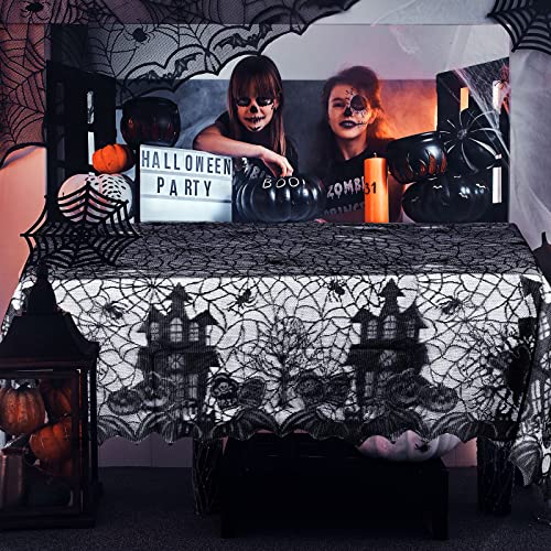 Halloween Spider Web Lace Tablecloth Black Gothic Party Decor 53 x 69 inches