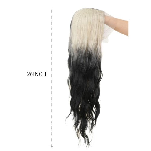 Salaibs White Ombre Black Lace Front Wigs for Women Long Curly Wavy Natural Synthetic Hair Wig for Daily Party Cosplay Halloween Use