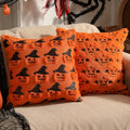 20x20 Inch Halloween Pillow Covers Set of 2 - Faux Fur Double-Sided Pumpkin Bat & Pumpkin with Hat, Plush Fall Home Decor - Orange Variation