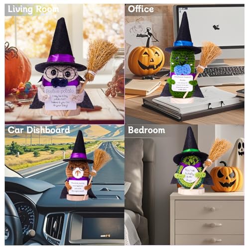 Halloween Emotional Support Cucumber Doll with Witch Hat - Knitted Crochet Toy, Gift for Kids & Adults - A9-Bear Variation