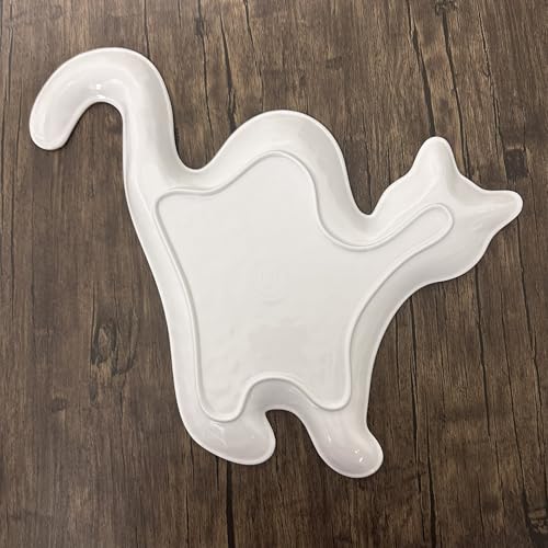 UP Black Cat Shaped Melamine Serving Platter - Halloween Party Tray, 16x13 Inches