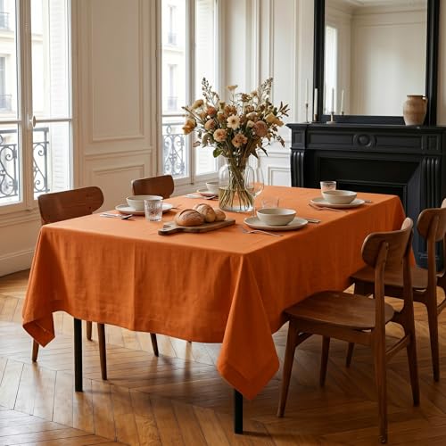 Persimmon Orange Linen Tablecloth 60 x 90 inches - Fete Rectangular