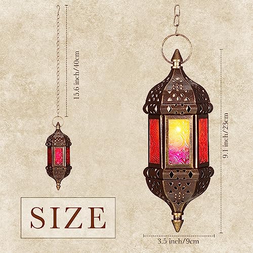 Moroccan Hexagon Candle Lantern Holders Set of 2 - Indoor Outdoor Hanging Decor