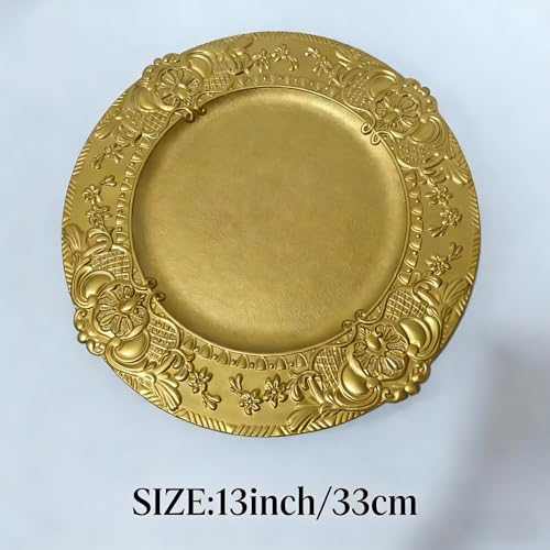 Gold 13-Inch Elegant Plastic Charger Plate Set - 50 pcs for Wedding & Party